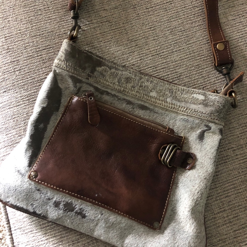 Myra Cowhide Gray Fur Crossbody Bag